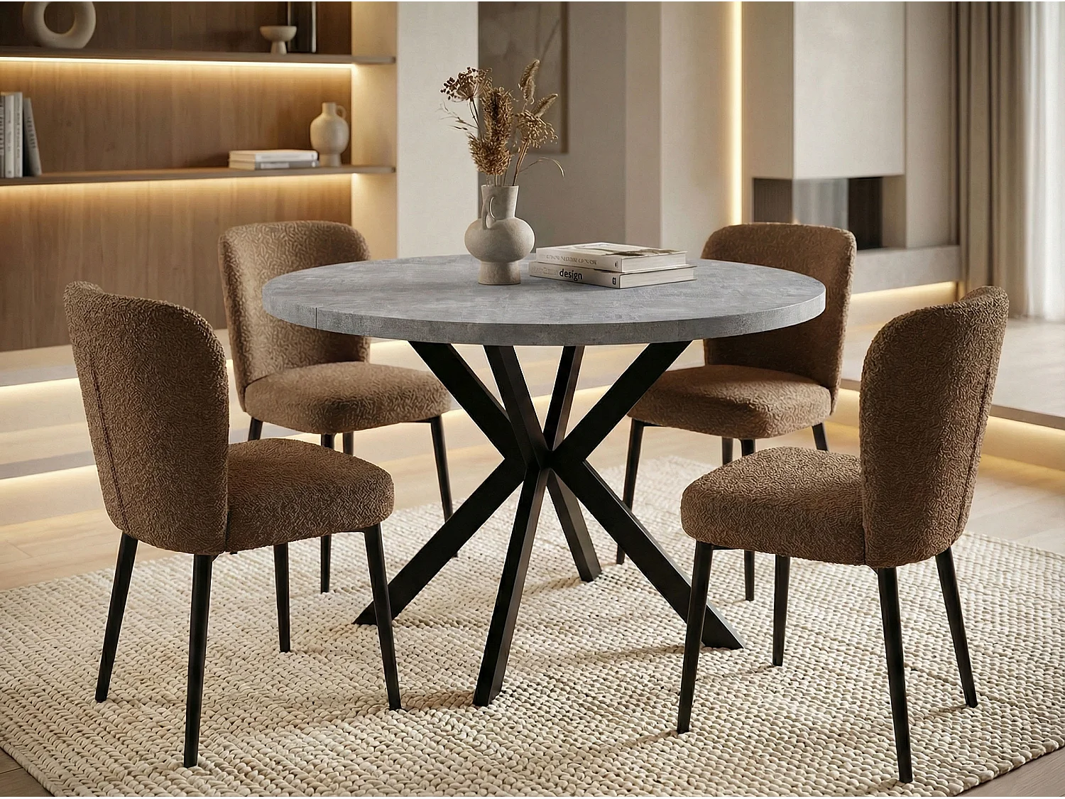 Runder Ausziehbarer Esstisch - Loft Style Tisch mit Metallbeinen - 100 bis 180 cm - Industrieller Tisch für Wohnzimmer - Spacesaver - 100 cm - Grauer Beton