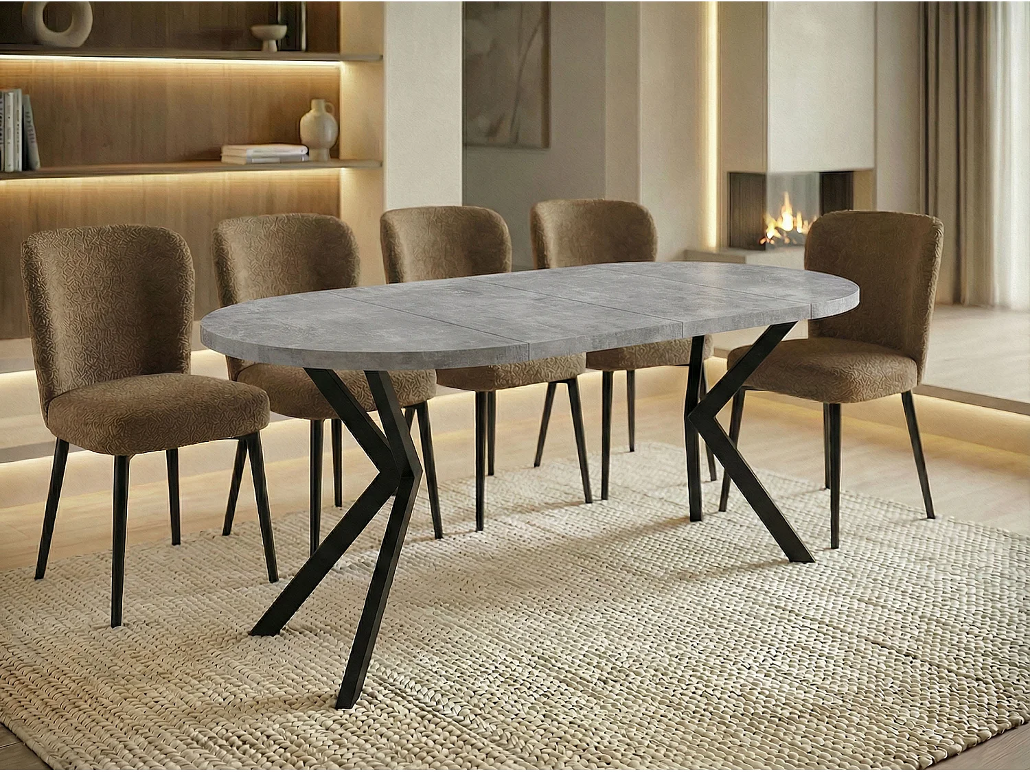 Runder Ausziehbarer Esstisch - Loft Style Tisch mit Metallbeinen - 100 bis 180 cm - Industrieller Tisch für Wohnzimmer - Spacesaver - 100 cm - Grauer Beton