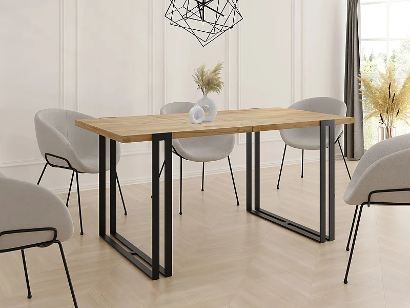 Ausziehbarer Esstisch - Großer Tisch im Loft-Stil mit Schwarze Metallbeinen 120 bis 220 cm - Industrietisch für das Wohnzimmer - Craft Eiche - 120 x 80 cm