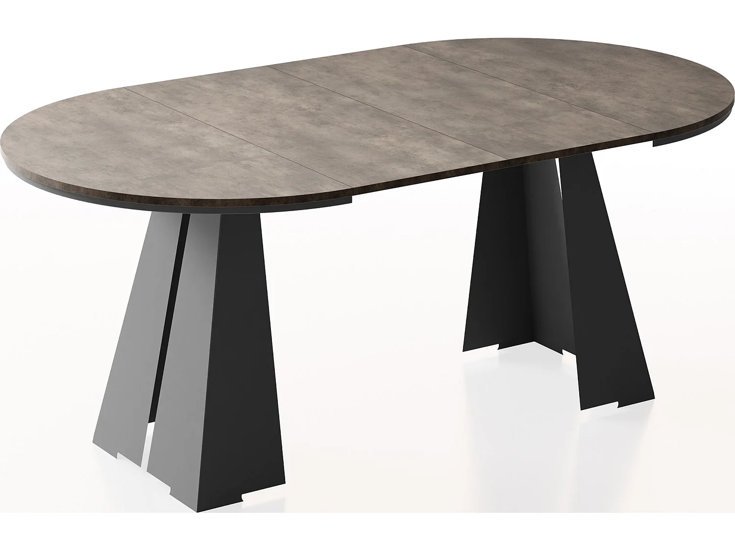 Runder Ausziehbarer Esstisch mit Schwarzem Metallgestell - Moderner Industrieller Tisch für Esszimmer oder Küche - 100 cm bis 180 cm - Made in EU - Chicago Beton