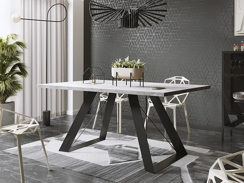 Table à Manger Extensible en Style Industriel - Pieds en Métal Robustes et Plusieurs Options de Plateau - Design Moderne pour Salle à Manger - 140 cm - Gris Béton