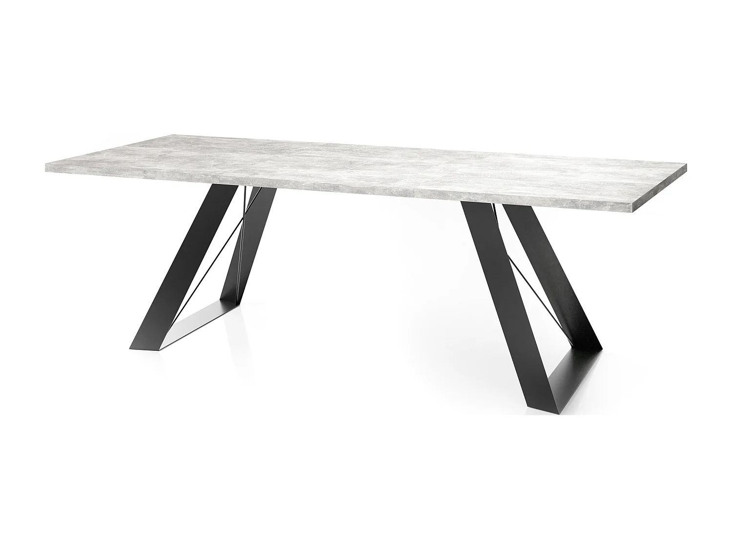 Esstisch Colter Schwarz im Modern Still, Rechteckig Tisch - Ausziehbar von 140 cm bis 240 cm, Pulverbeschichtete Weiße Metallbeine - 140 x 80 cm - Beton Grau