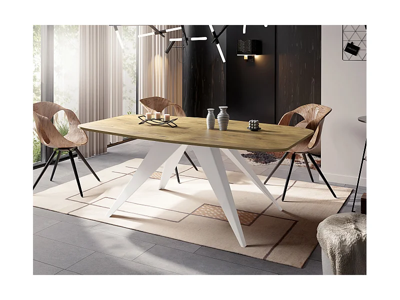 Ausziehbarer Esstisch im Loft-Stil - Industrieller Tisch mit Weißen Metallbeinen - Modernes Design für Wohnzimmer - 160 cm Ausziehbar auf 200 cm - Lancelot Eiche