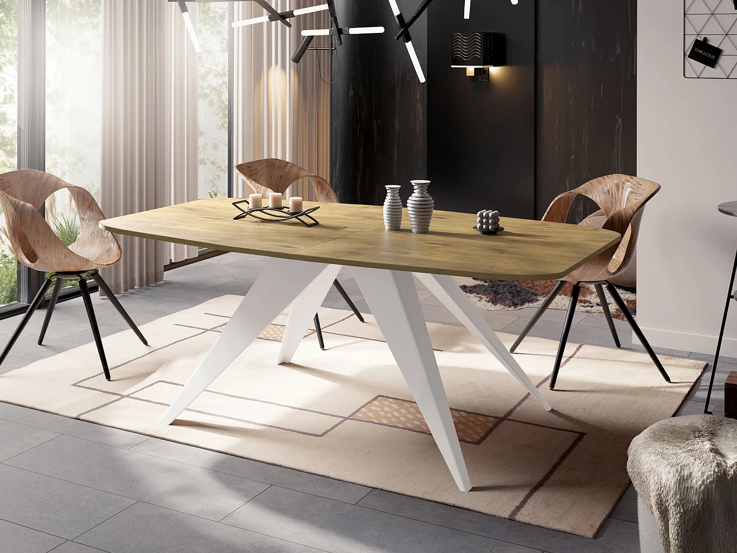 Ausziehbarer Esstisch im Loft-Stil - Industrieller Tisch mit Weißen Metallbeinen - Modernes Design für Wohnzimmer - 160 cm Ausziehbar auf 200 cm - Lancelot Eiche