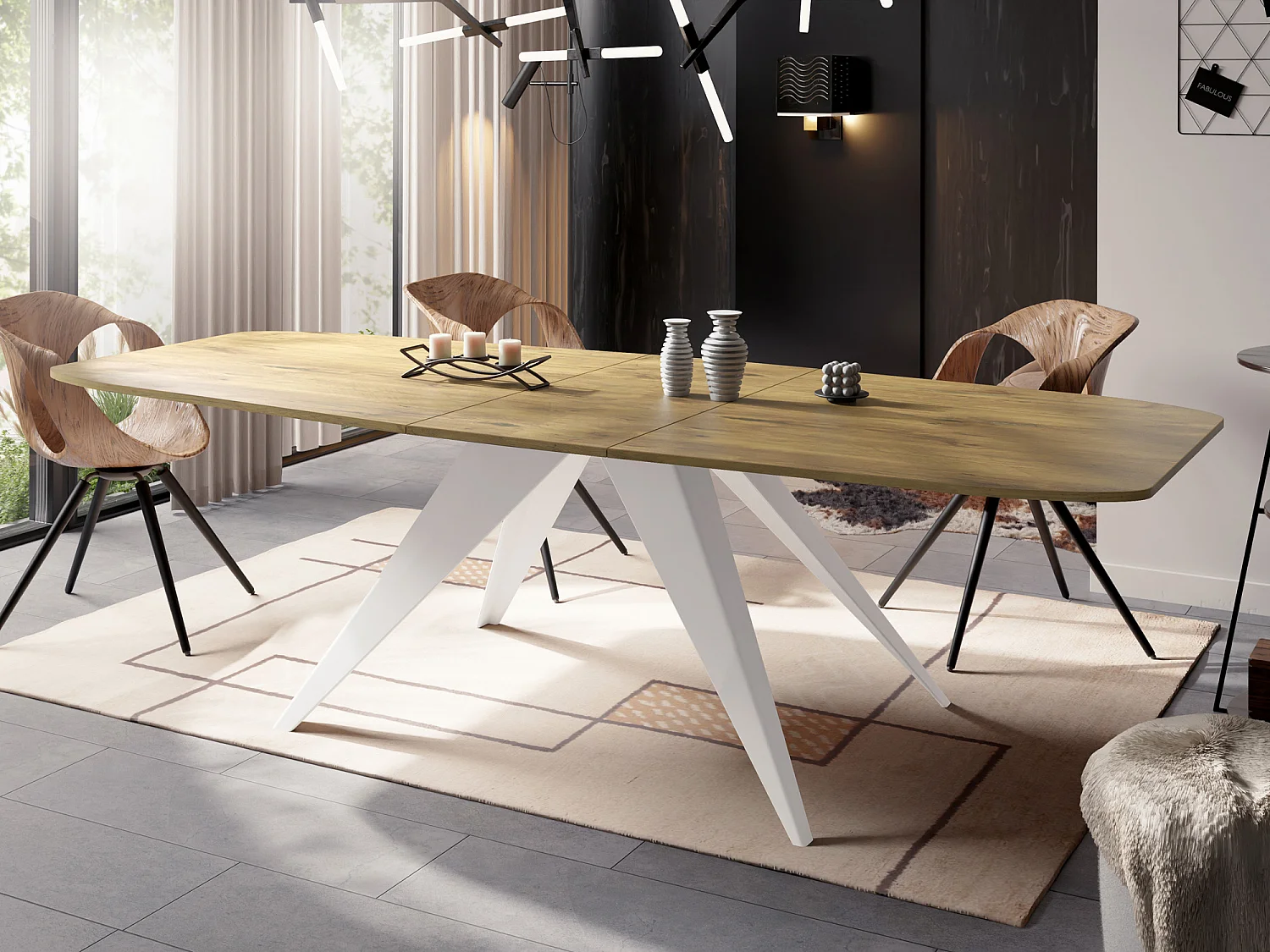 Ausziehbarer Esstisch im Loft-Stil - Industrieller Tisch mit Weißen Metallbeinen - Modernes Design für Wohnzimmer - 160 cm Ausziehbar auf 200 cm - Lancelot Eiche