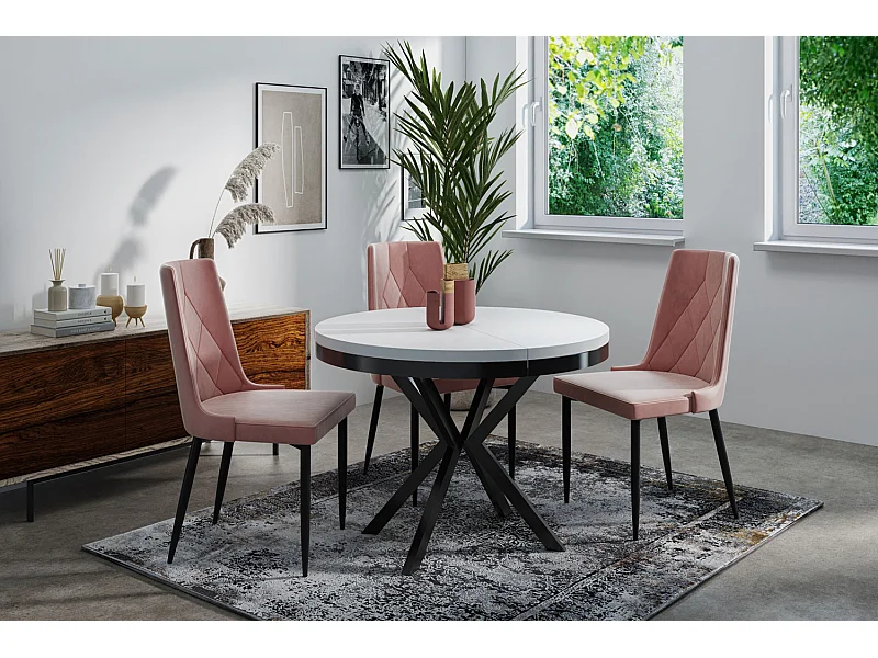 Table à Manger Extensible Ronde - Table Style Loft Avec Pieds en Métal - 100 à 180 cm - Table Carré Style Industriel Pour le Salon - Blanc - 100 cm