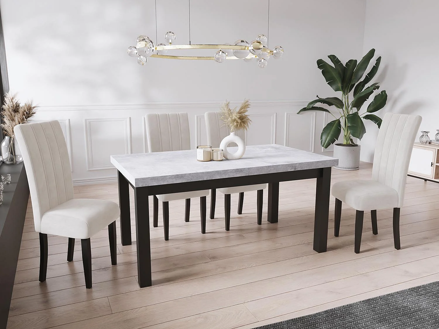 Moderner Rechteckiger Ausziehbarer Esstisch - Platzsparend - Schwarze Holzbeine - 140 bis 180 cm - Hergestellt in EU - 140 x 80 cm - Grau Beton