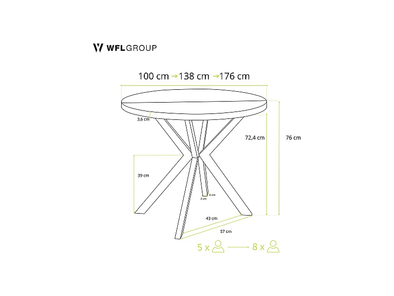 Runder Ausziehbarer Esstisch - Loft Style Tisch mit Metallbeinen - 100 bis 180 cm - Industrieller Tisch für Wohnzimmer - Spacesaver - Marmor Weiß - 100 cm