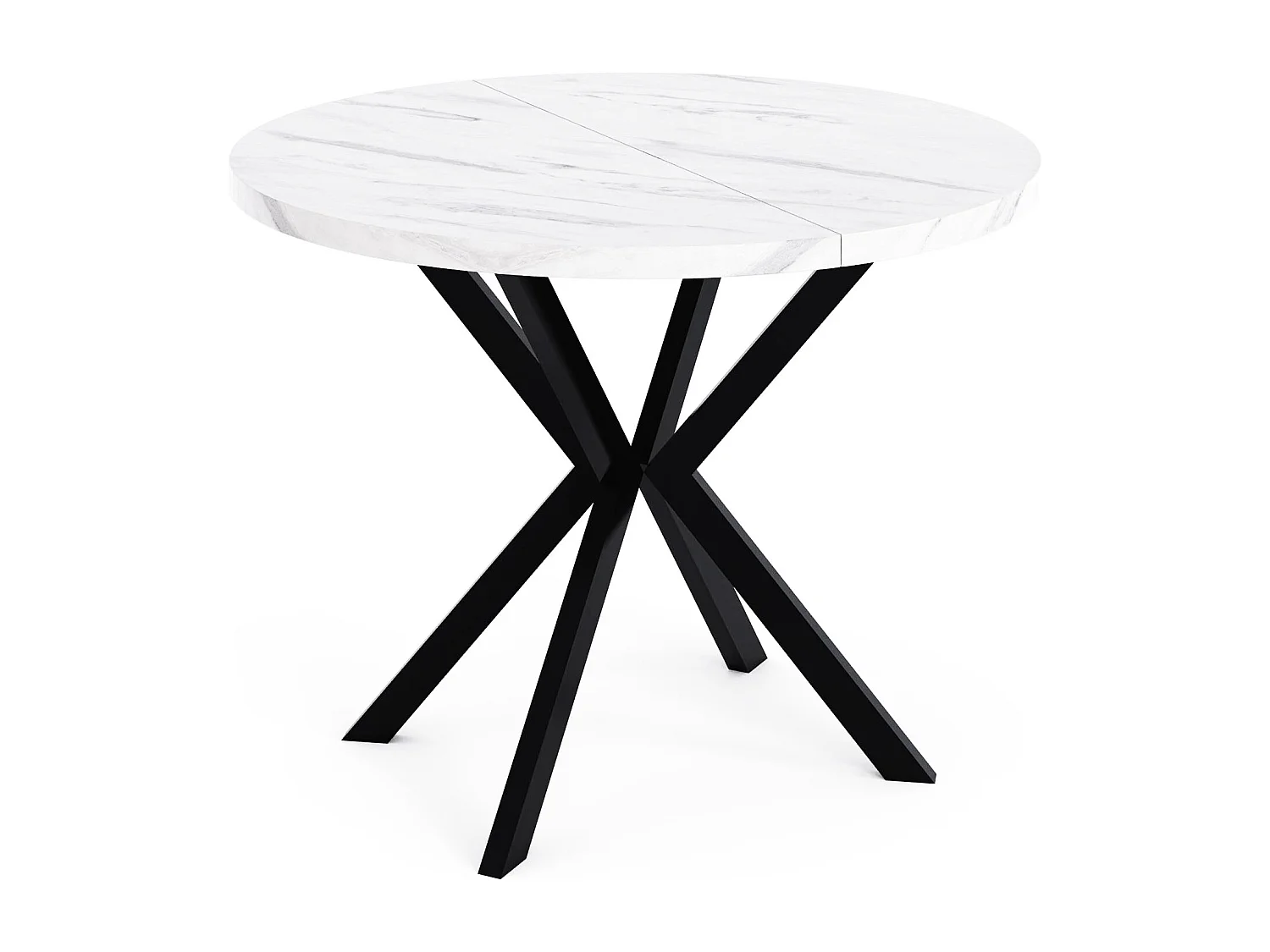 Runder Ausziehbarer Esstisch - Loft Style Tisch mit Metallbeinen - 100 bis 180 cm - Industrieller Tisch für Wohnzimmer - Spacesaver - Marmor Weiß - 100 cm