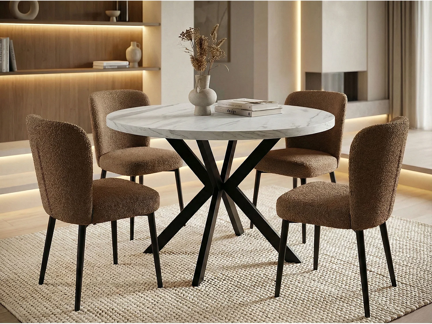 Runder Ausziehbarer Esstisch - Loft Style Tisch mit Metallbeinen - 100 bis 180 cm - Industrieller Tisch für Wohnzimmer - Spacesaver - Marmor Weiß - 100 cm