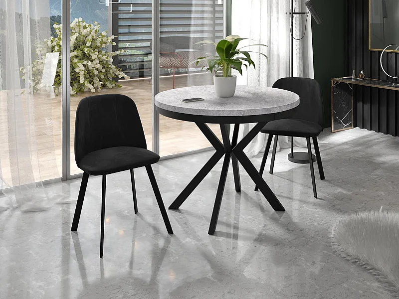 Runder Ausziehbarer Esstisch - Loft Style Tisch mit Metallbeinen - 90 bis 170 cm - Industrieller Tisch für Wohnzimmer - Kompakt - 90 cm - Beton Grau