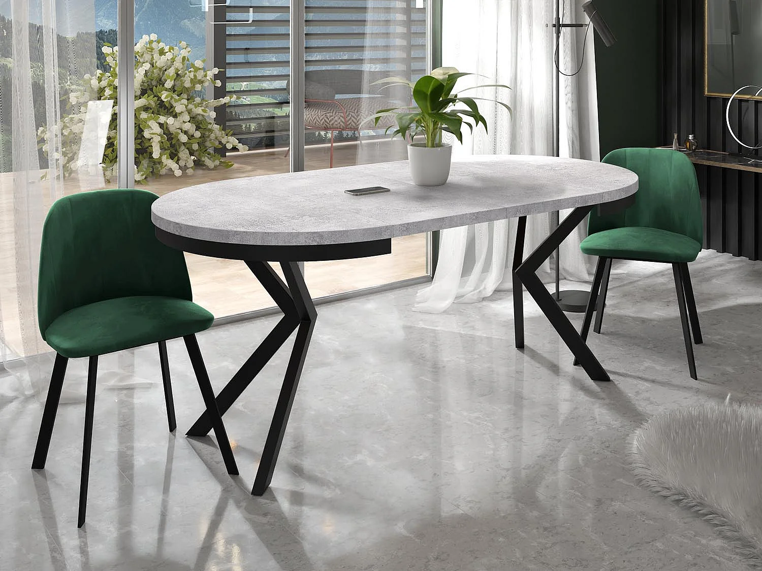 Runder Ausziehbarer Esstisch - Loft Style Tisch mit Metallbeinen - 90 bis 170 cm - Industrieller Tisch für Wohnzimmer - Kompakt - 90 cm - Beton Grau