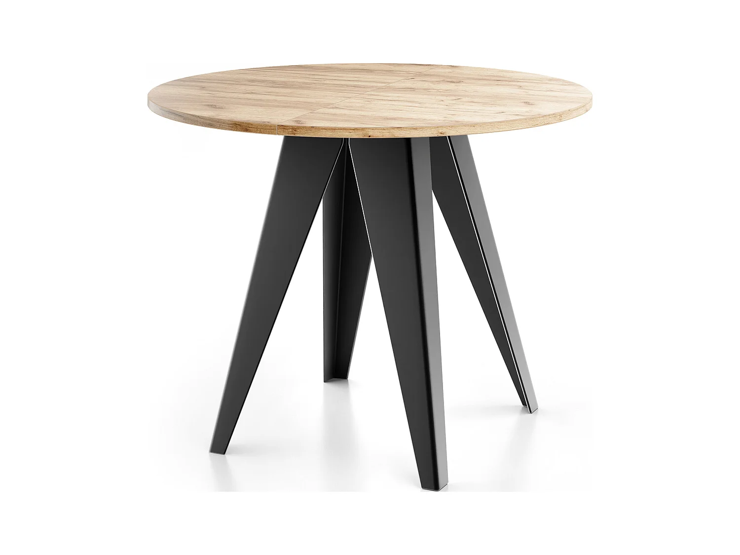 Esstisch Glory im Industriestil - Modern, Rund - Ausziehbar von 100 cm bis 140 cm, Pulverbeschichtete Metallbeine - Craft Eiche