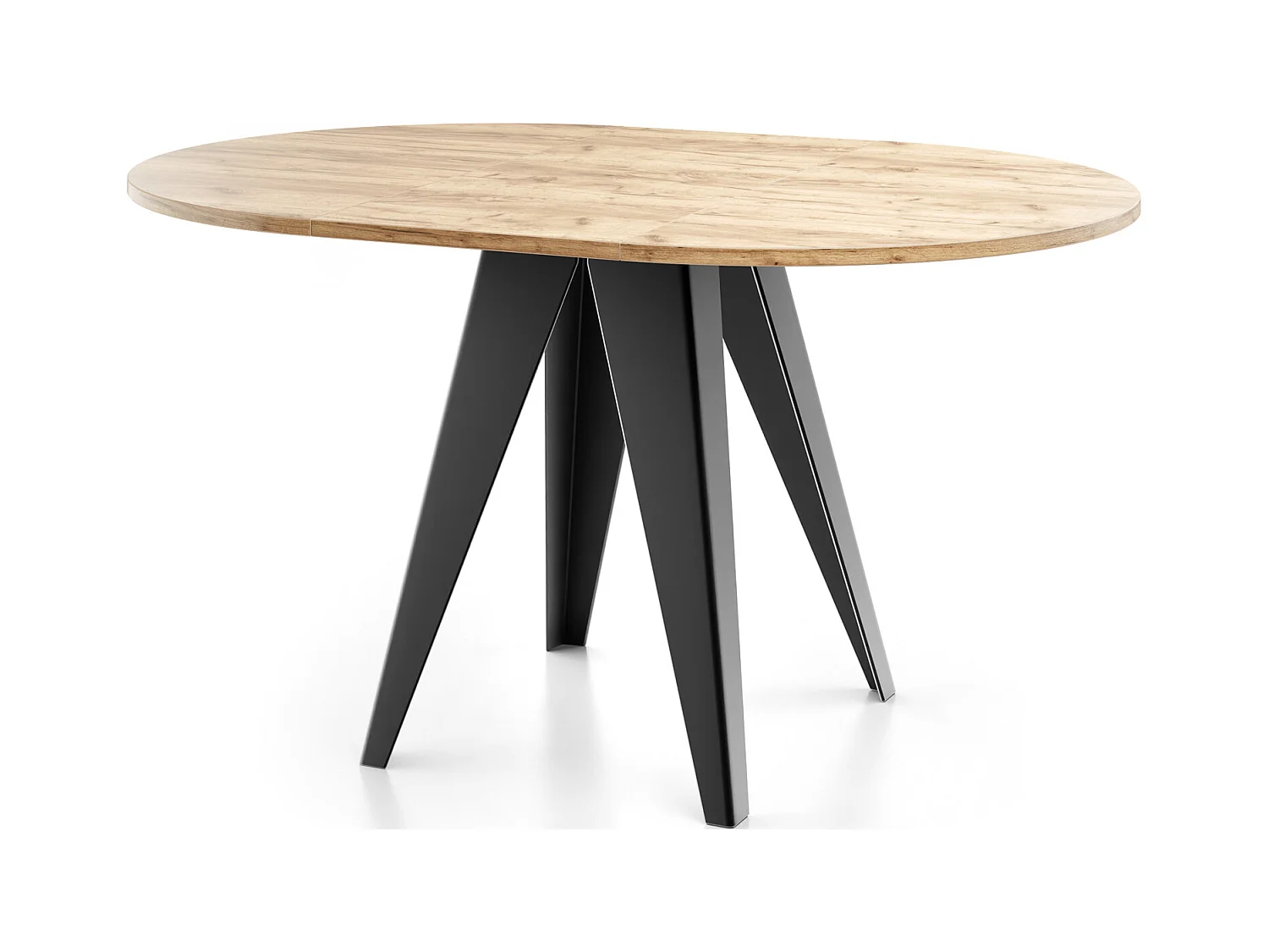 Esstisch Glory im Industriestil - Modern, Rund - Ausziehbar von 100 cm bis 140 cm, Pulverbeschichtete Metallbeine - Craft Eiche