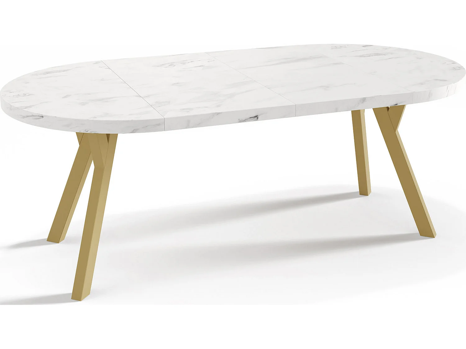 Designer Runder Ausziehbarer Esstisch - Loft-Stil, Platzsparend - Goldene Beine - 100 bis 200 cm - für 6-8 Personen - Hergestellt in EU - Marmor Weiß - 200 cm