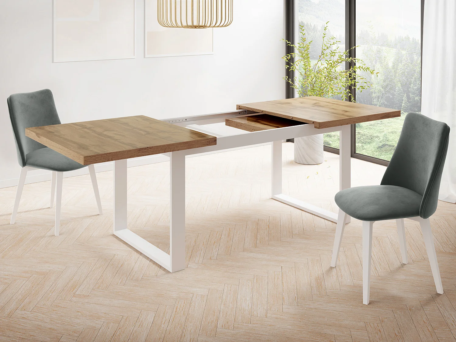 Rechteckiger Loft Esstisch Für Wohnzimmer - Loft Stil Esstisch Mit Weißen Metallfüßen - Ausziehbarer Esstisch von 160 cm bis 200 cm - Made in EU - Wotan Eiche