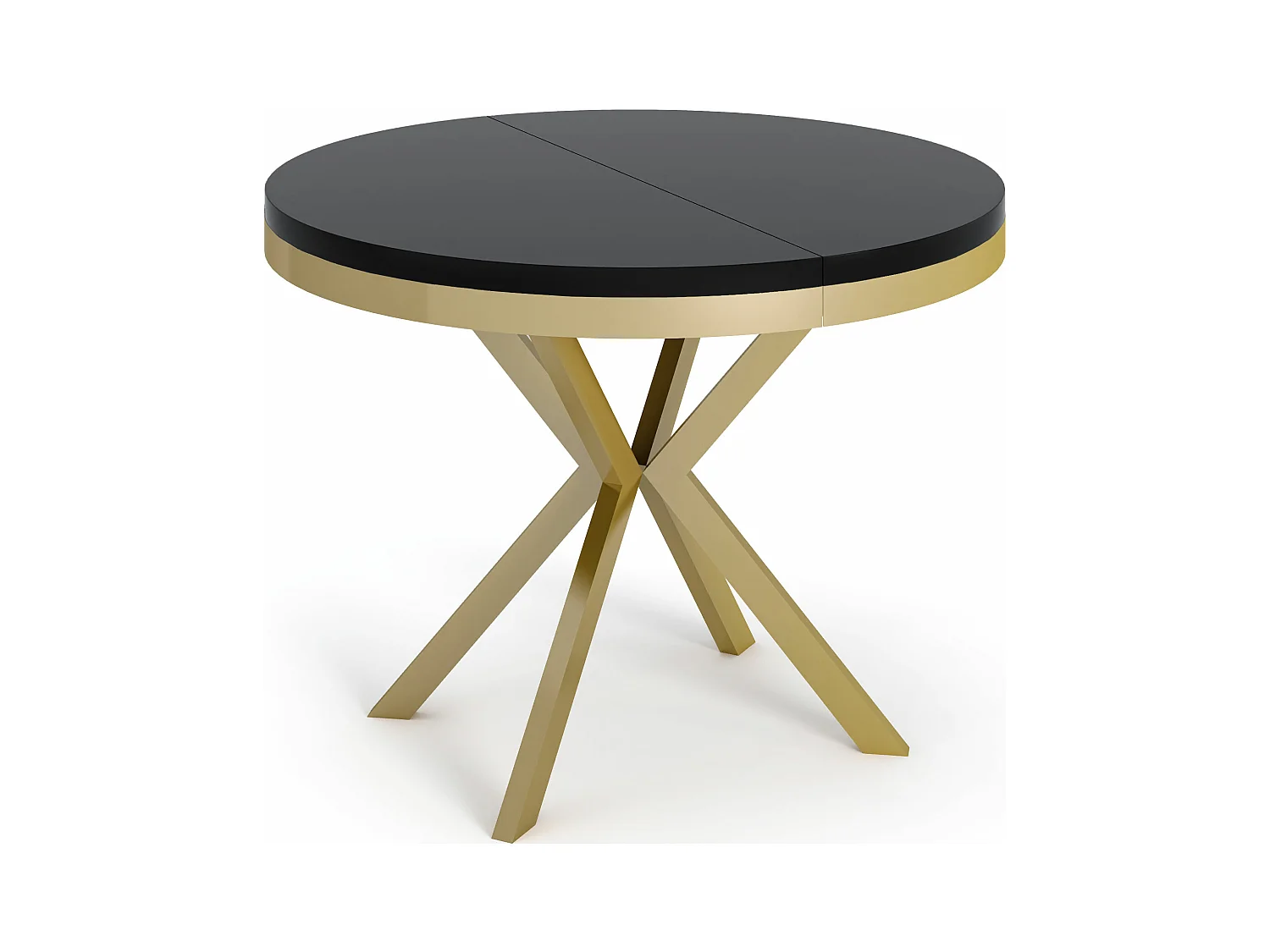 Runder Ausziehbarer Esstisch - Loft Style Tisch mit Goldenen Metallbeinen - 90 bis 170 cm - Industrieller Tisch für Wohnzimmer - Kompakt - 90 cm - Schwarz