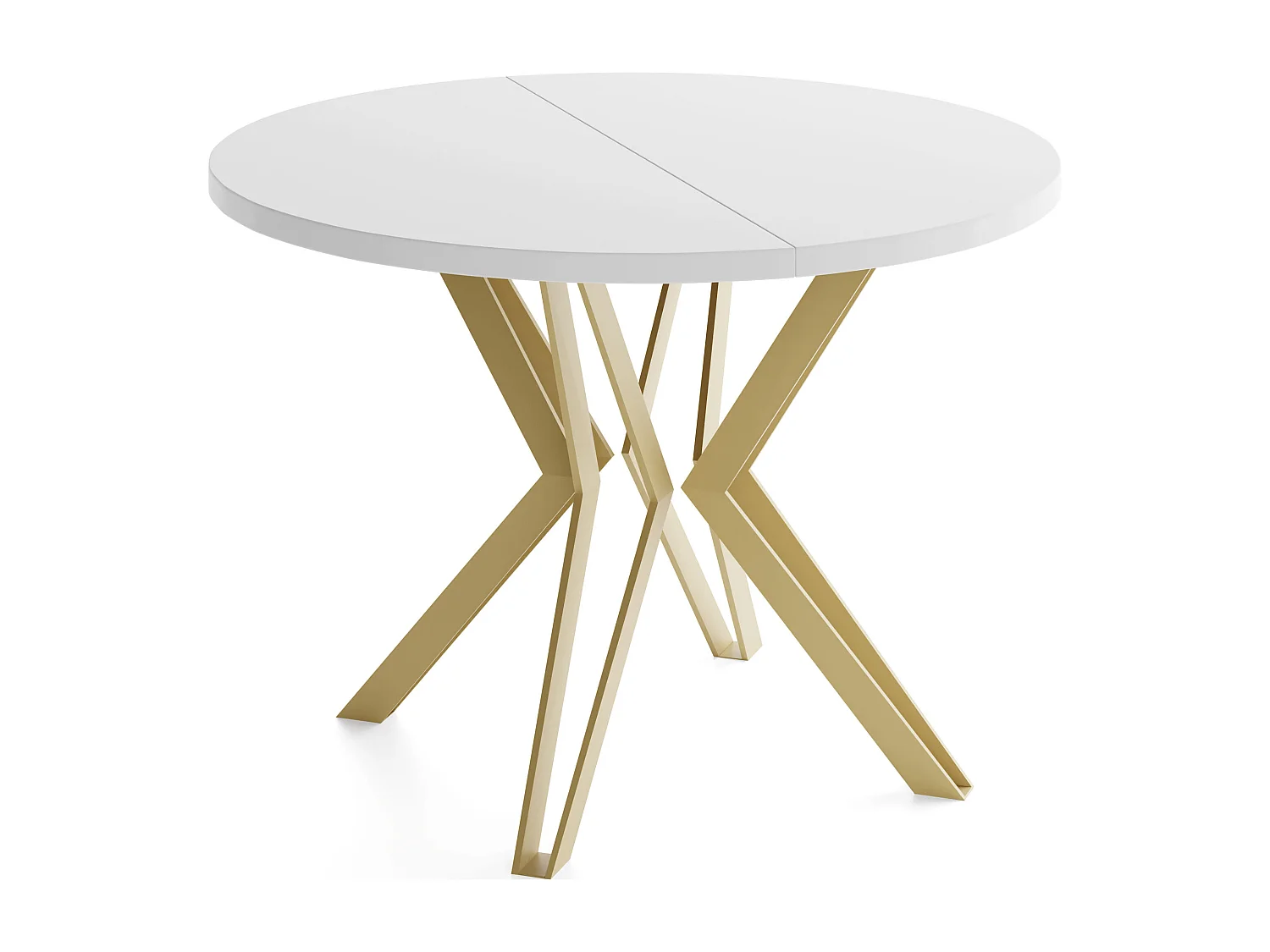 Runder Tisch für das Esszimmer - 100 oder 120 cm Durchmesser - Ausziehbarer Tisch mit Pulverbeschichteten Goldenen Metallbeinen - 120 cm - Weiß