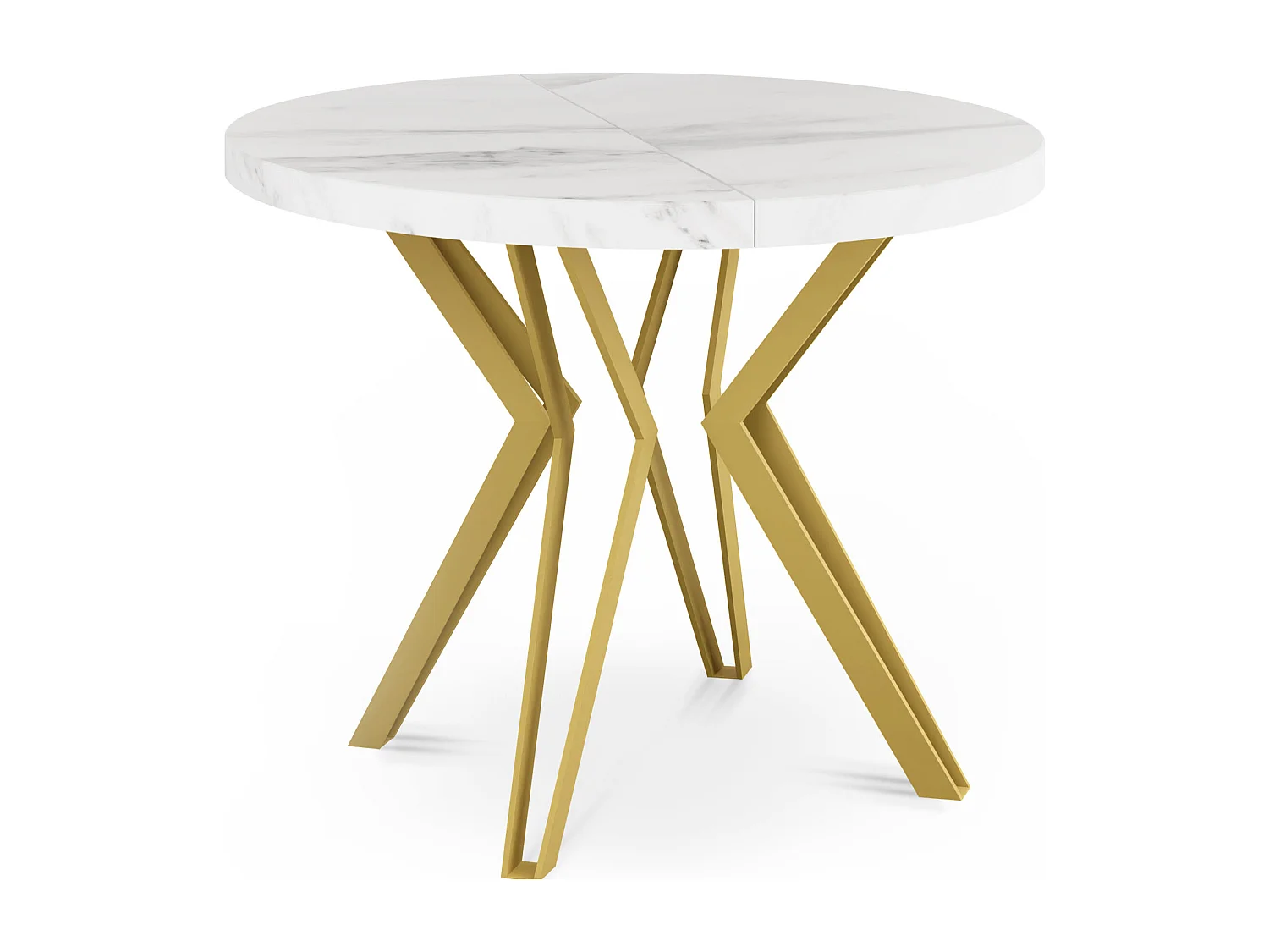 Runder Tisch für das Esszimmer - 100 oder 120 cm Durchmesser - Ausziehbarer Tisch mit Pulverbeschichteten Goldenenn Metallbeinen - 100 cm - Marmor Weiß
