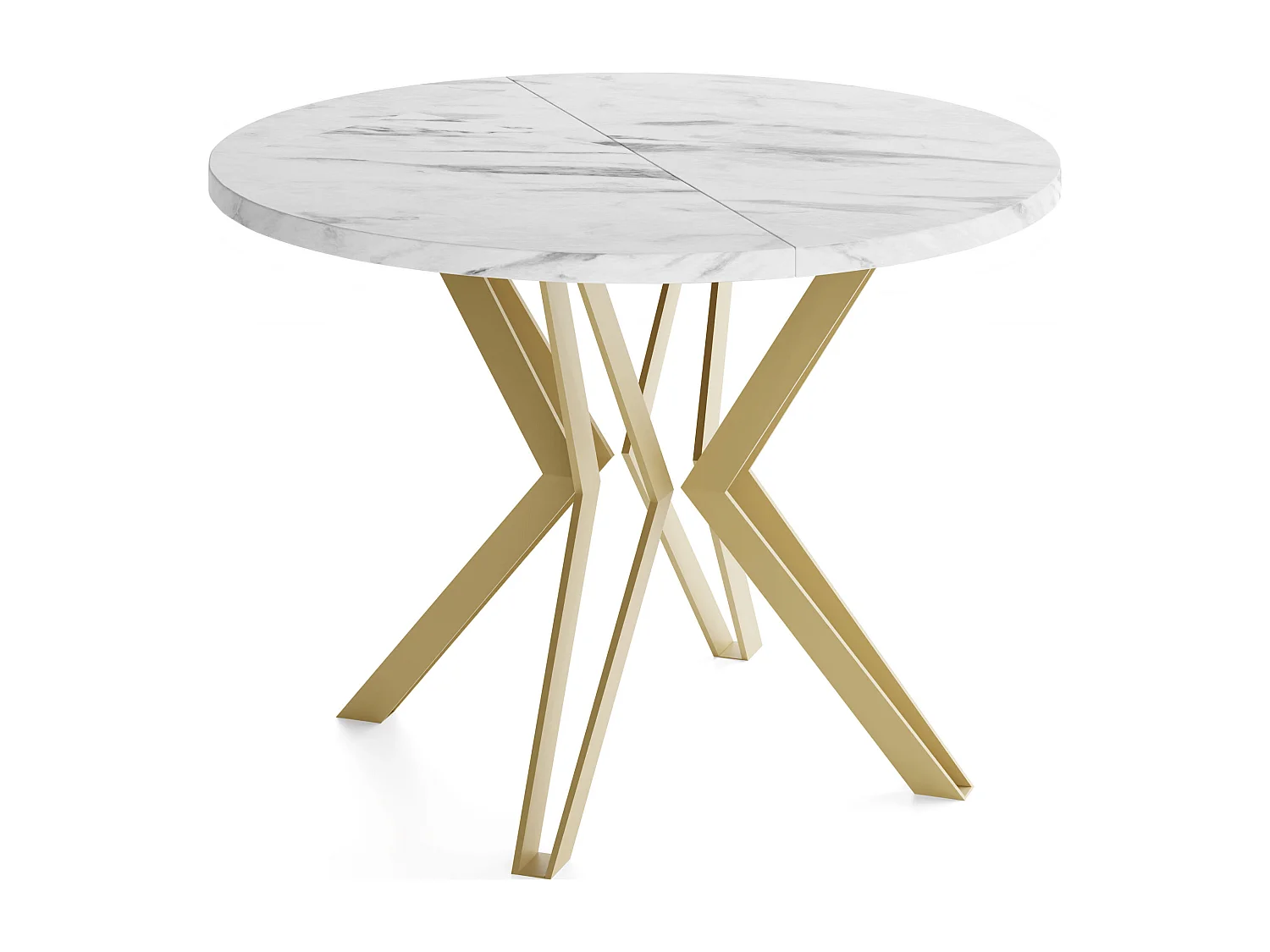 Runder Tisch für das Esszimmer - 100 oder 120 cm Durchmesser - Ausziehbarer Tisch mit Pulverbeschichteten Goldenenn Metallbeinen - 100 cm - Marmor Weiß
