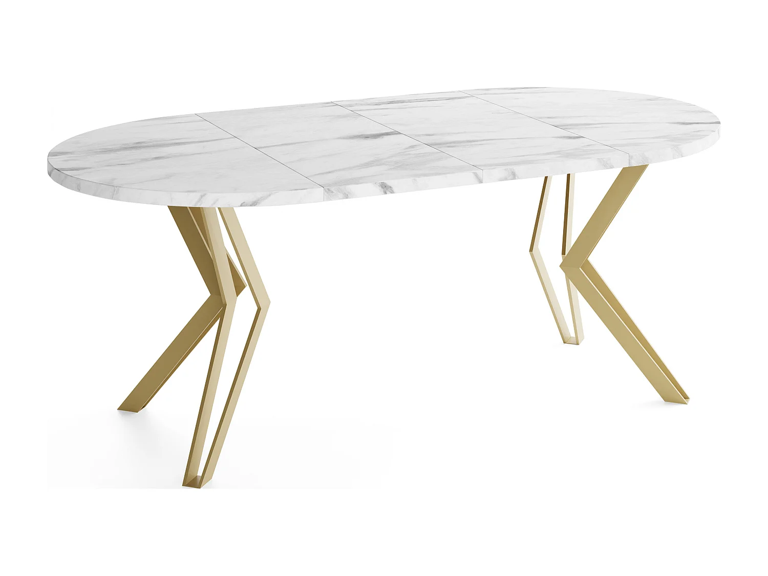 Runder Tisch für das Esszimmer - 100 oder 120 cm Durchmesser - Ausziehbarer Tisch mit Pulverbeschichteten Goldenenn Metallbeinen - 100 cm - Marmor Weiß