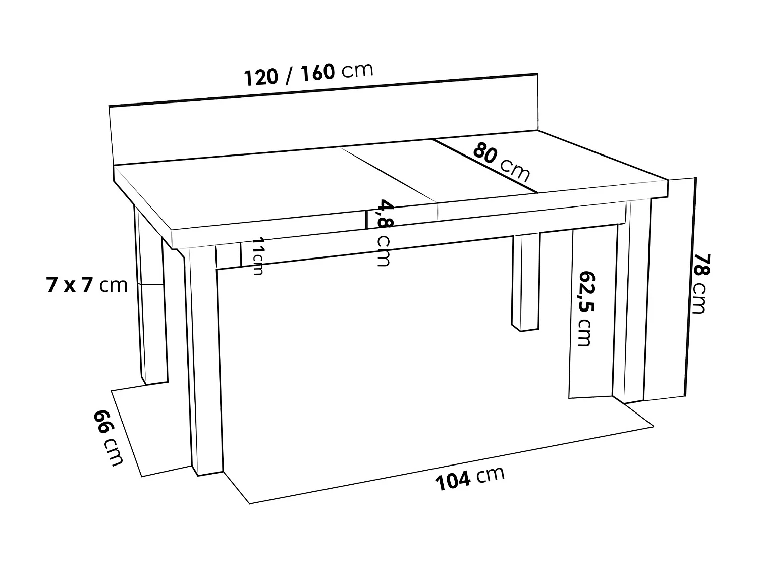 Moderner Rechteckiger Ausziehbarer Esstisch - Platzsparend - Weißen Holzbeine - 120 bis 160 cm - Hergestellt in EU - 120 x 80 cm - Grau Beton