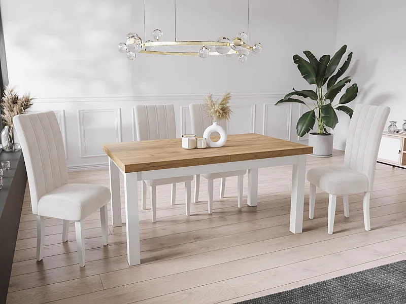 Moderner Rechteckiger Ausziehbarer Esstisch - Platzsparend - Weißen Holzbeine - 170 bis 250 cm - Hergestellt in EU - 170 x 90 cm - Wotan Eiche