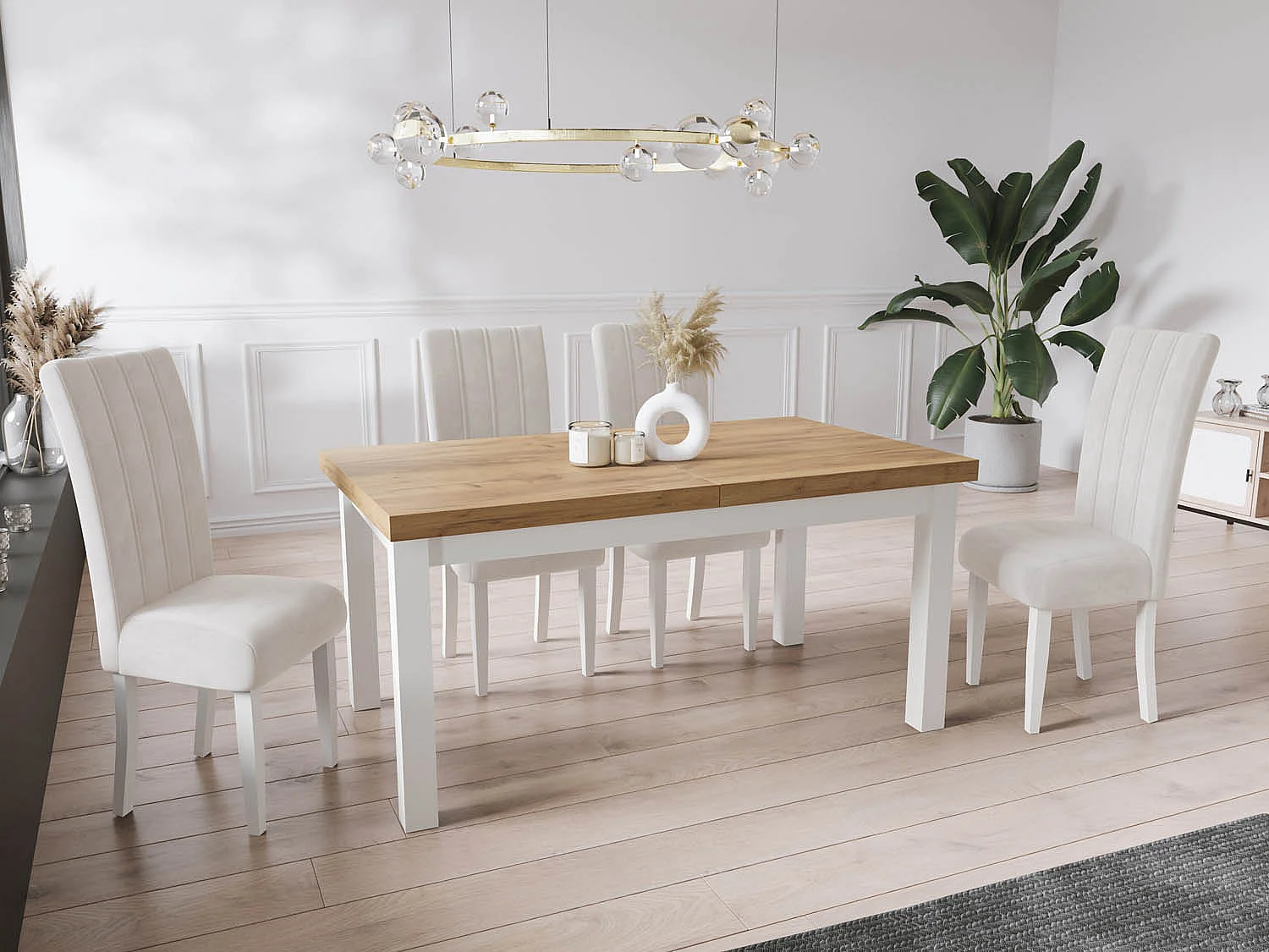 Table à Manger Extensible Rectangulaire Moderne - Gain de Place - Pieds en Bois Blanc - Fabriqué en UE - 170 x 90 cm - Chêne Wotan