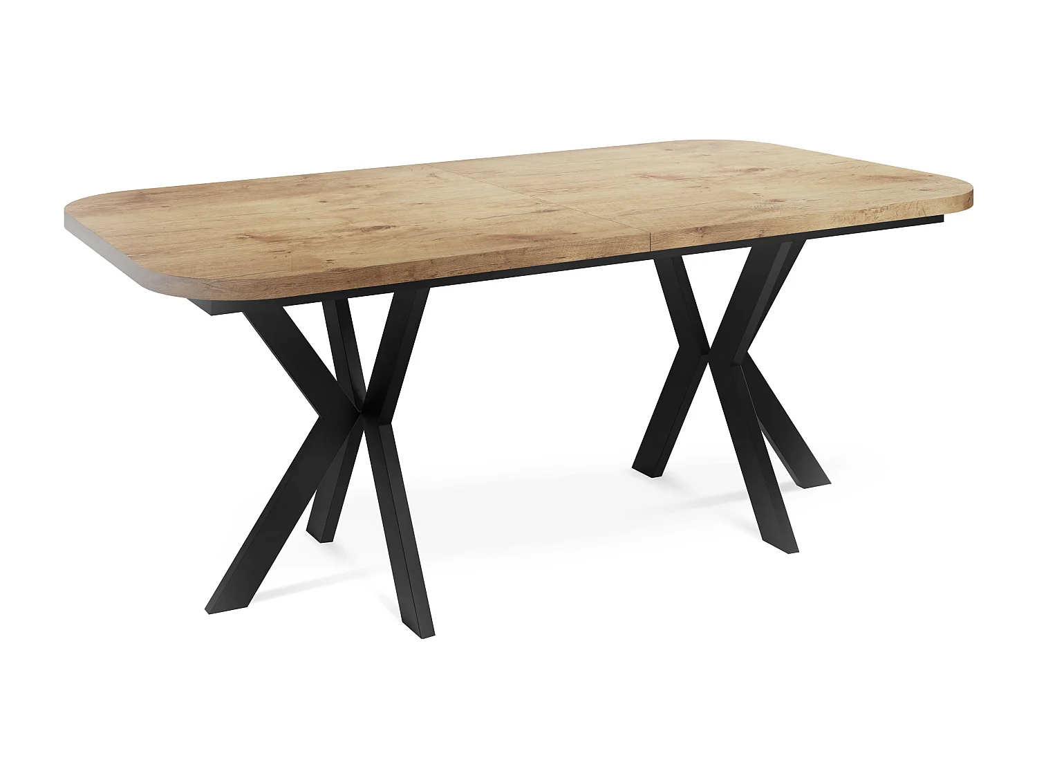 Ausziehbarer Esstisch im Modern-Stil - Rechteckiger Tisch mit Schwarzen Metallbeinen - Industrietisch mit Abgerundeten Ecken - 200 x 100 cm - Lancelot Eiche