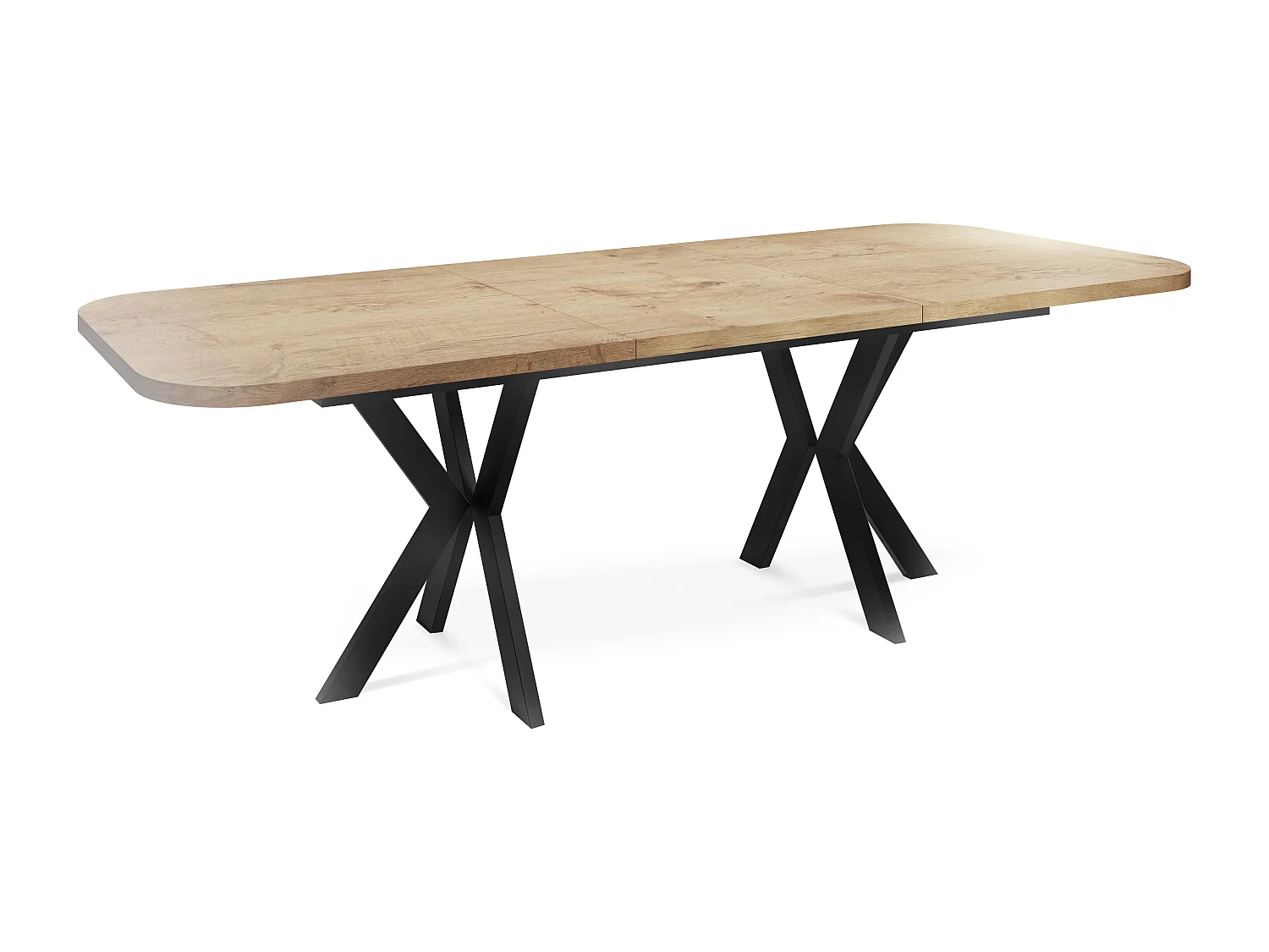 Ausziehbarer Esstisch im Modern-Stil - Rechteckiger Tisch mit Schwarzen Metallbeinen - Industrietisch mit Abgerundeten Ecken - 200 x 100 cm - Lancelot Eiche
