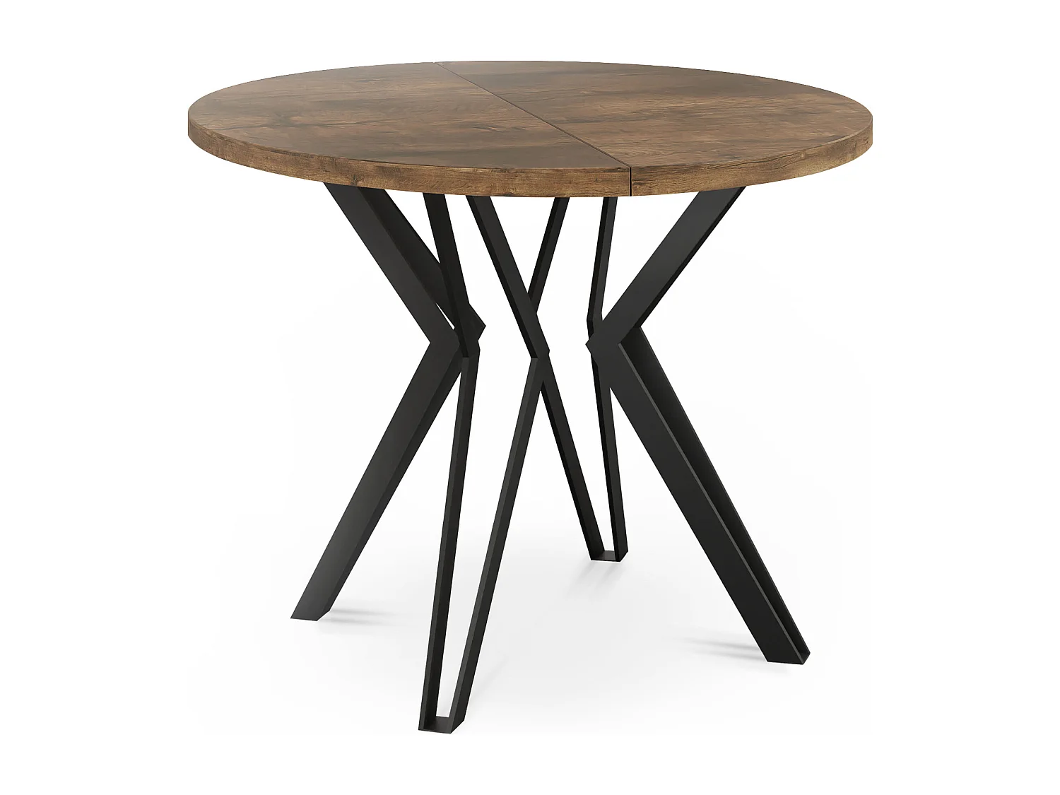 Runder Tisch für das Esszimmer - 100 oder 120 cm Durchmesser - Ausziehbarer Tisch mit Pulverbeschichteten Schwarzen Metallbeinen - 120 cm - Lefkas Eiche