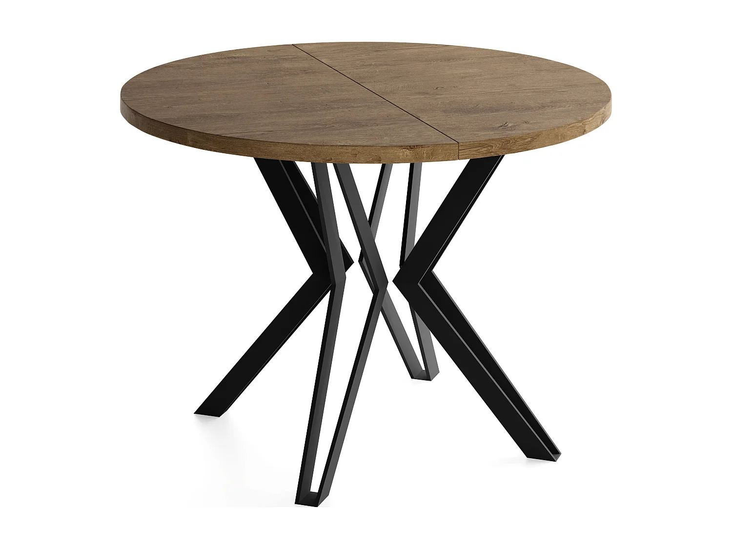 Runder Tisch für das Esszimmer - 100 oder 120 cm Durchmesser - Ausziehbarer Tisch mit Pulverbeschichteten Schwarzen Metallbeinen - 120 cm - Lefkas Eiche