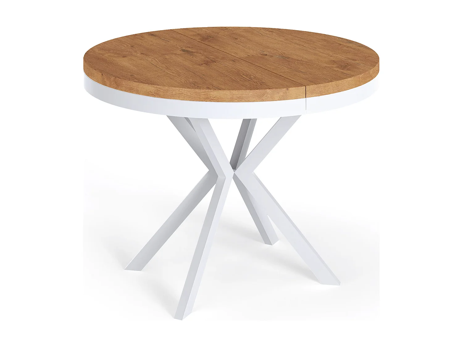 Runder Ausziehbarer Esstisch - Loft Style Tisch mit Weißen Metallbeinen - 120 bis 200 cm - Industrieller Tisch für Wohnzimmer - Kompakt - 120 cm - Lancelot Eiche