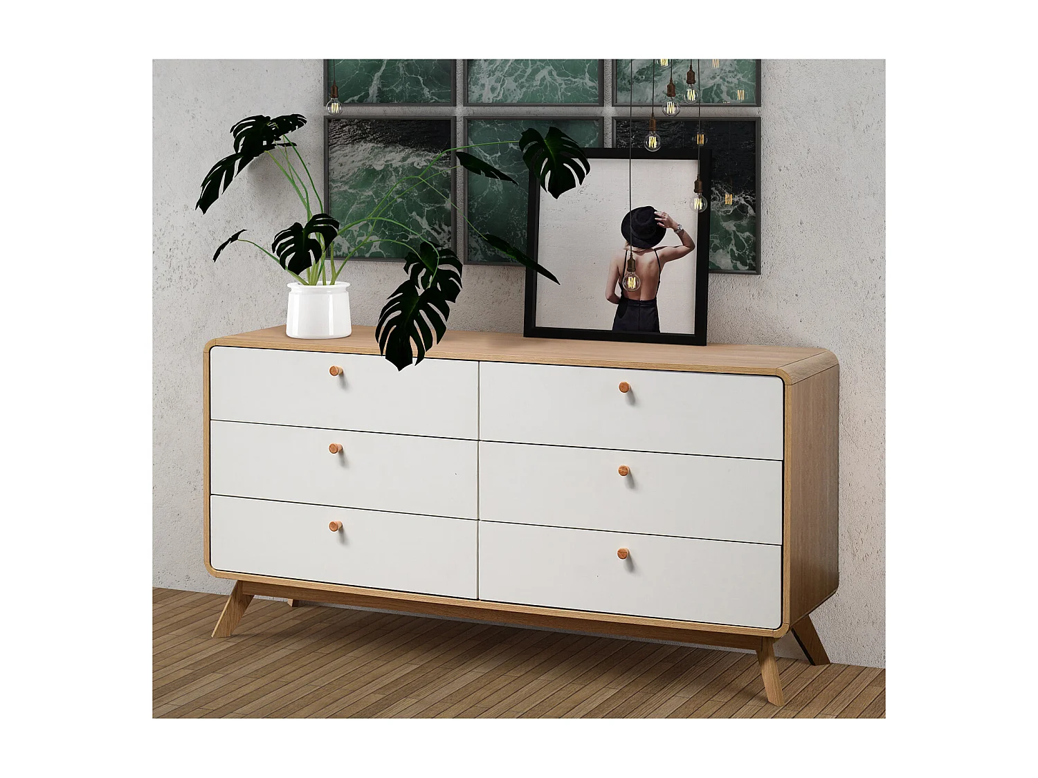 Cassie | Commode avec 3+3 tiroirs Chêne / Blanc