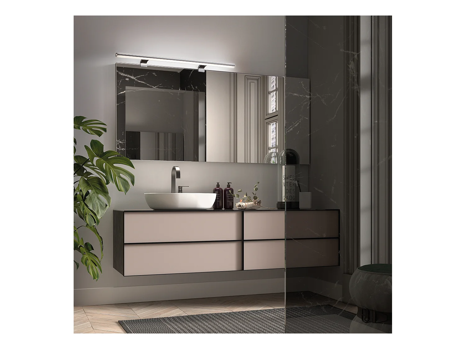 Aplique de pared baño  DEW - L.80 cm- LED SMD 10W-1052 LM Y 4K - 210º grados - IP44 - policarbonato - cromo