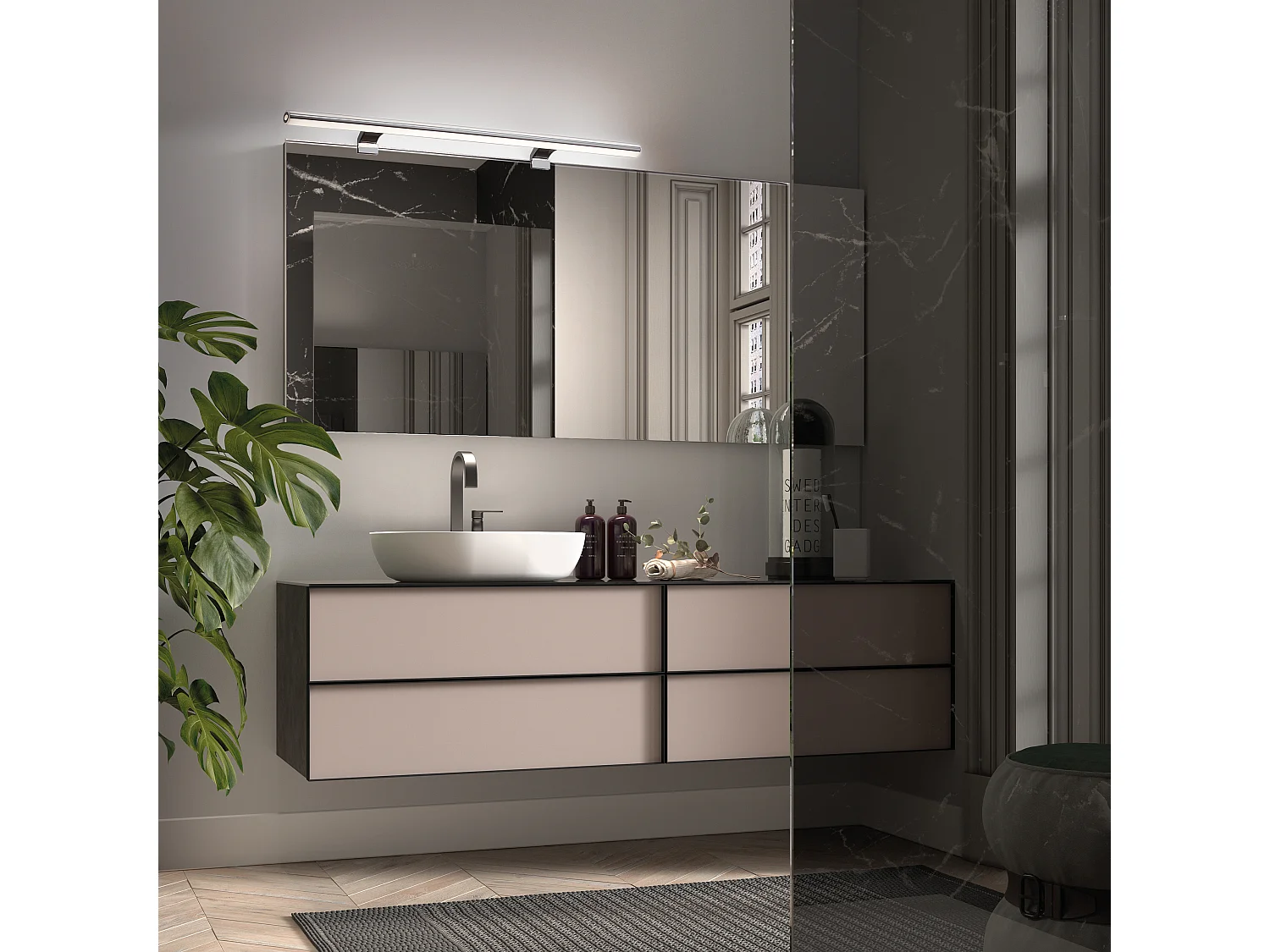 Applique salle de bain Dew-L.50 cm- led 10w-1052 LM Y 4k-210º-ip44-polycarbonate-chrome