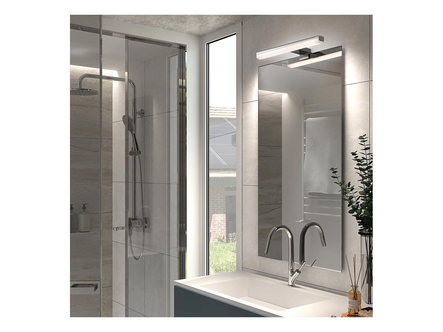SLEET Badezimmer-Wandleuchte im modernen Stil – L30 cm – Innenbereich – Chromfarbe – Polycarbonat – 6 W – 4000 K – IP44