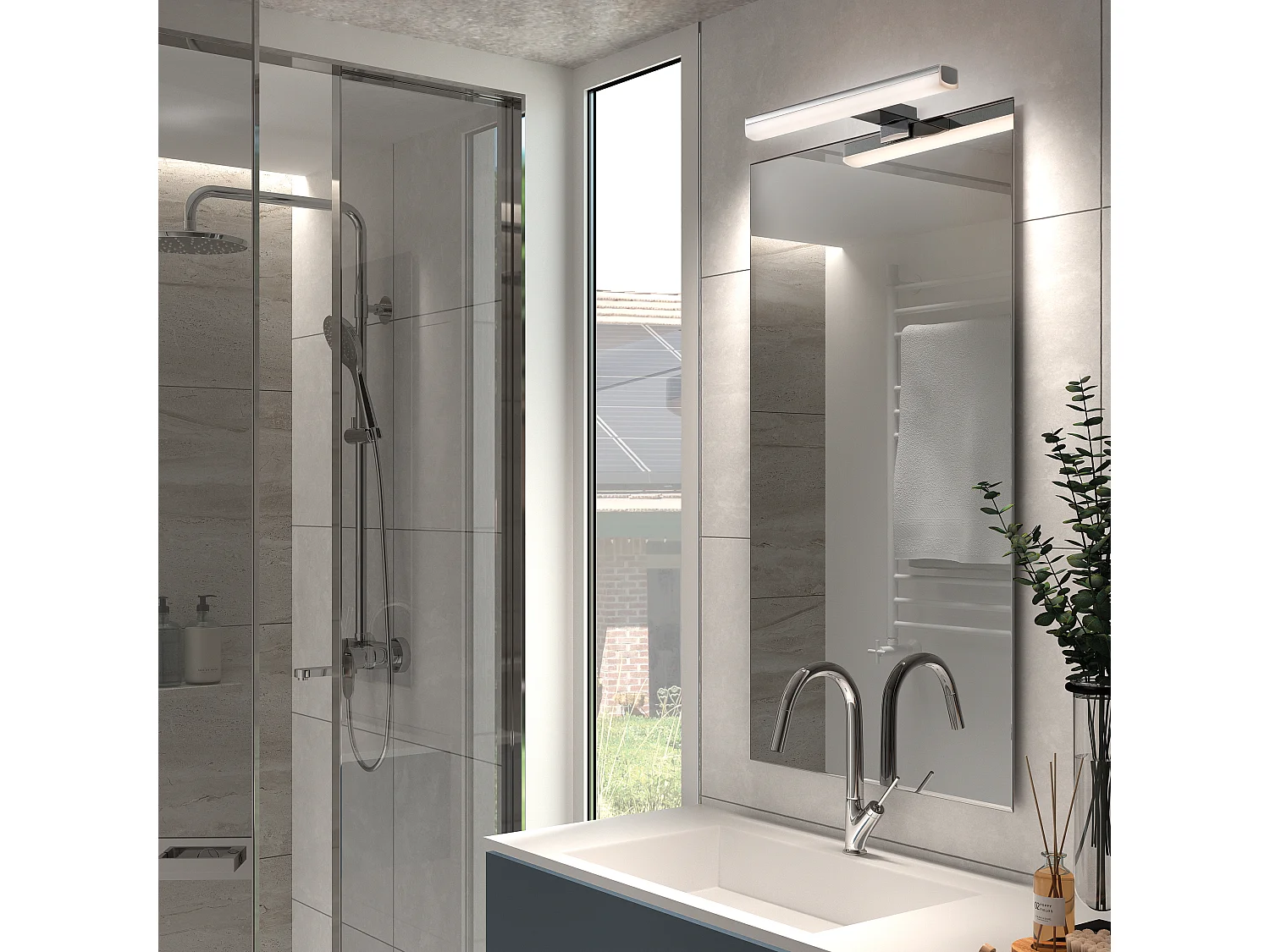 Aplique para casa de banho SLEET estilo moderno - L80 cm - uso interior - cor cromado - policarbonato - 12W - 4000K - IP44