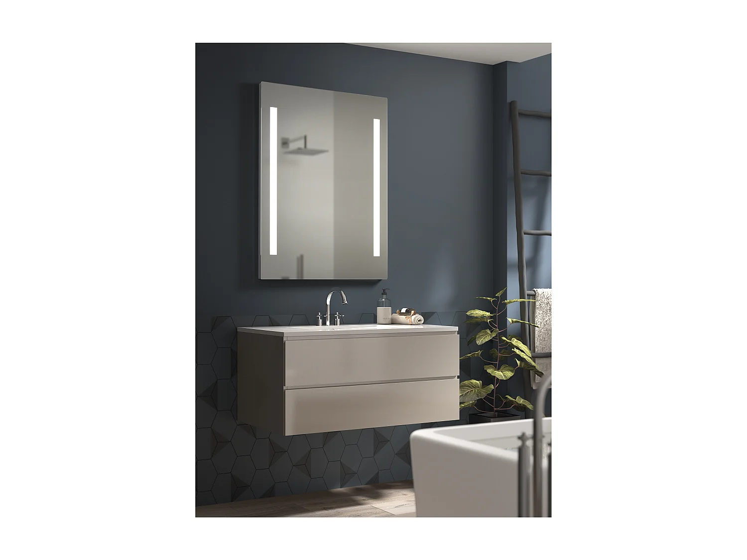 AFRODITA Badezimmer-Wandleuchte, moderner und vielseitiger Stil – L. 100 cm – 2 x 10 W SMD-LED – 600 lm und 4K – 180 ° Grad – IP44 – Aluminium und Glas – Chrom