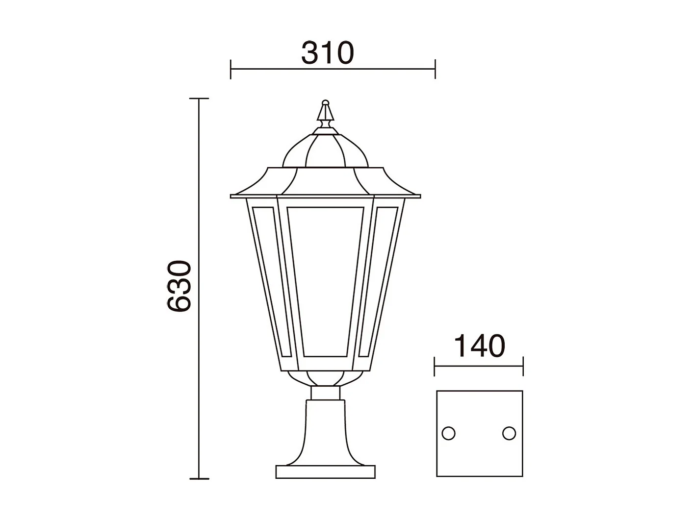 ELITE 6 Außenleuchte im klassischen Stil – Höhe 63 cm x Breite 31 cm – E27 42 W – transparentes Glas – IP44 – Aluminium und Weiß