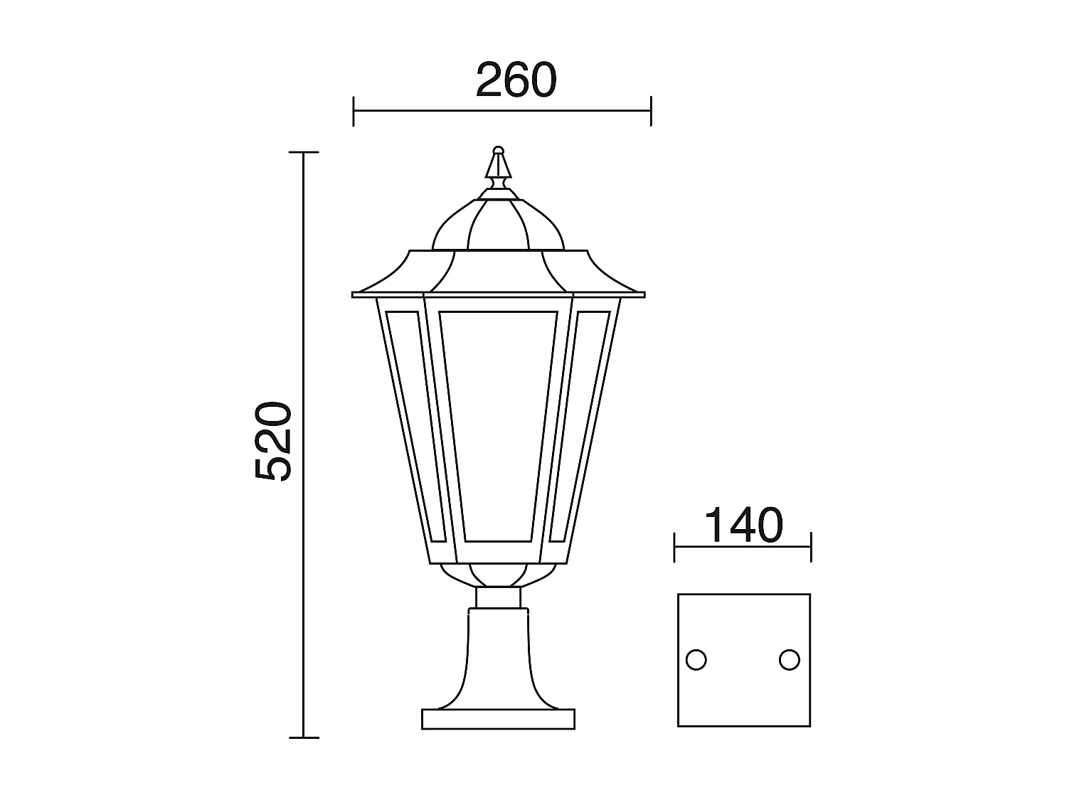 ELITE 6 Außenleuchte im klassischen Stil – Höhe 52 cm x Breite 26,5 cm – E27 42 W – transparentes Glas – IP44 – Aluminium und Schwarz