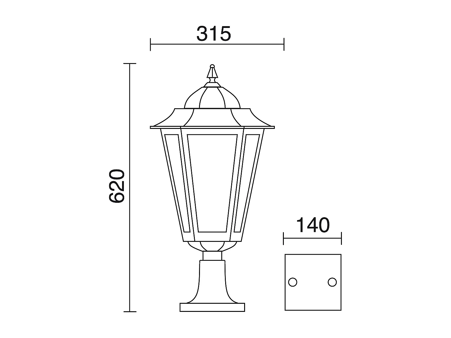 ELITE 6 Außenleuchte im klassischen Stil – Höhe 63 cm x Breite 31 cm – E27 42 W – Mattglas – IP44 – Aluminium und Weiß