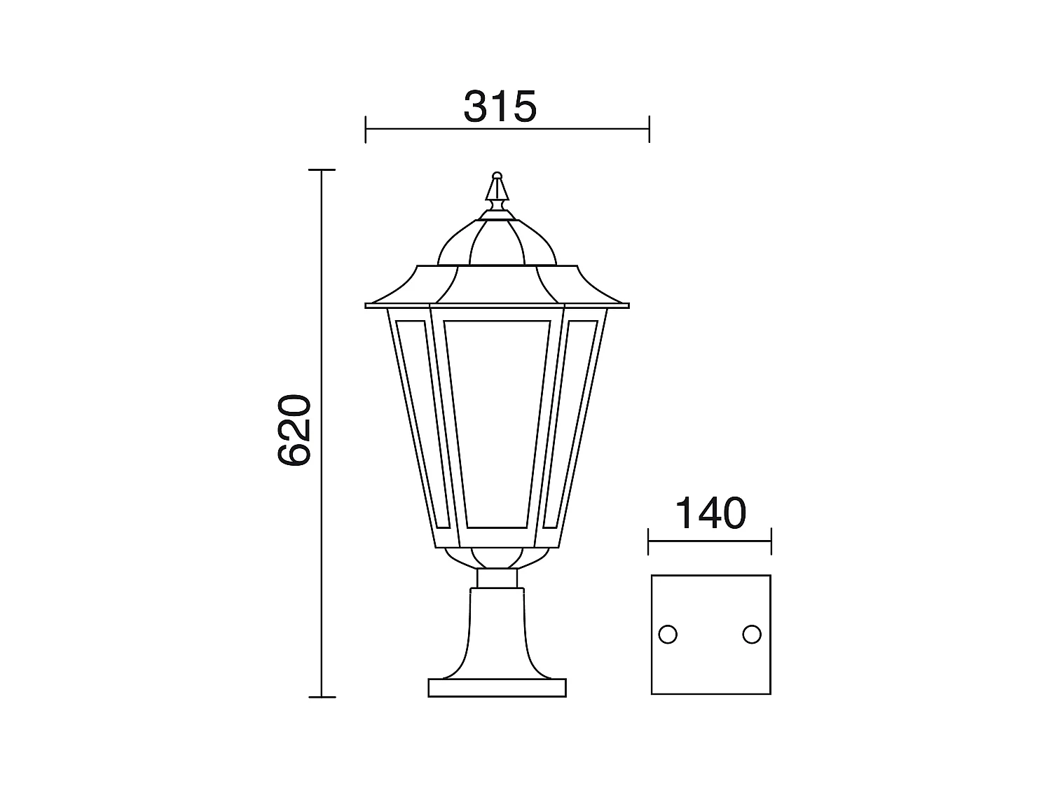 Baliza exterior ELITE 6 estilo clásico - Alt. 63 cm x Anchura 31 cm - E27 42W - Cristal mate - IP44 - aluminio y blanco