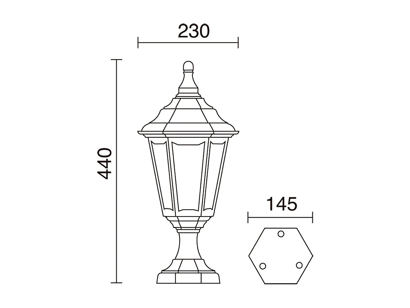 Farol exterior CLIC-CLAC 6 estilo clássico - Altura 44 cm - E27 42W - poliamida - ip44 - preto