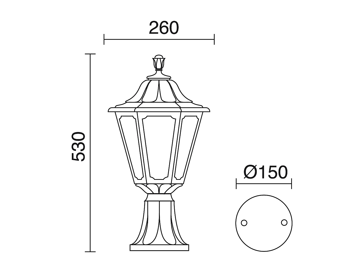 Farol exterior INDURA MEDIUM 6 estilo clássico - Altura 53 cm - E27 42W - resina - IP55 - preto
