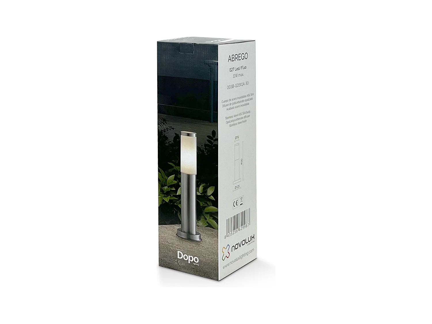 Balise exterieur classic Abrego-h 45 cm-e27 11w-acier inoxydable AISI 316-ip44-acier inoxydable
