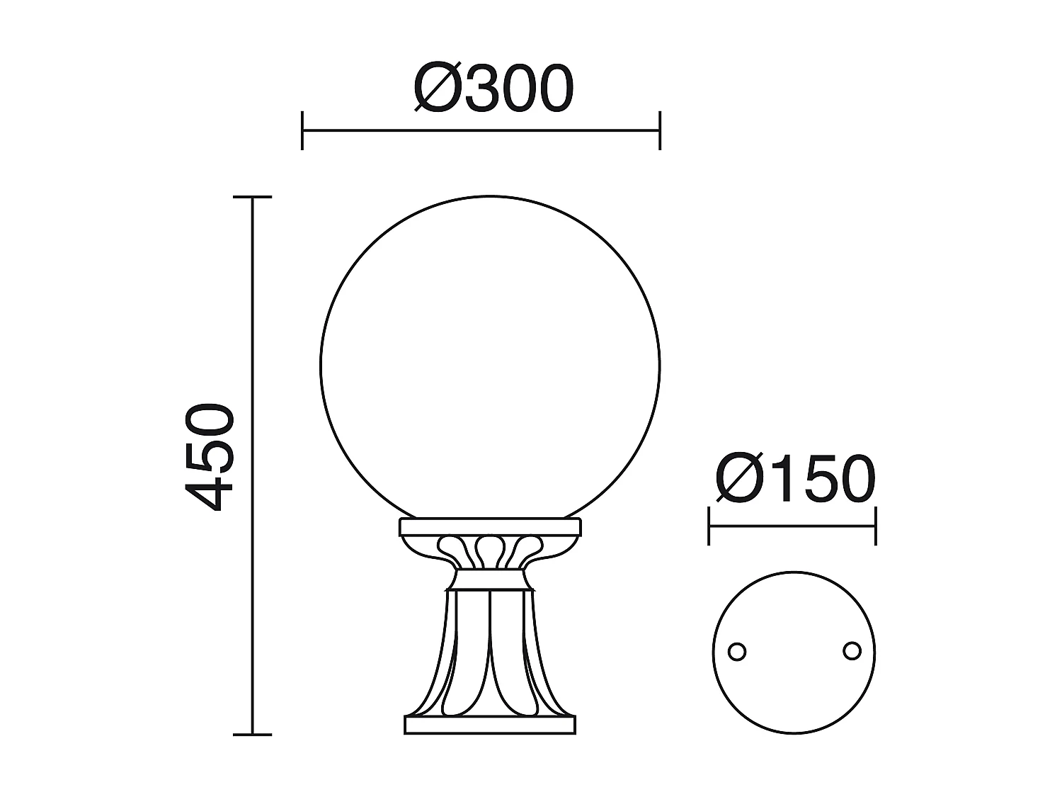 INDURA GLOBO klassieke stijl buitenbaken - H. 45 cm x D. ø30 cm - E27 70W - opaal bol - hars - IP55 - zwart