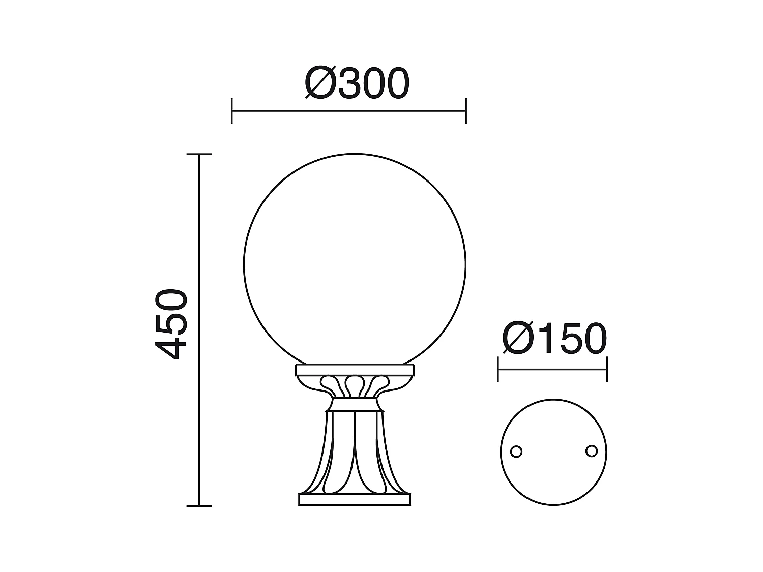 INDURA GLOBO klassieke stijl buitenbaken - H. 45 cm x D. ø30 cm - E27 70W - opaal bol - hars - IP55 - zwart