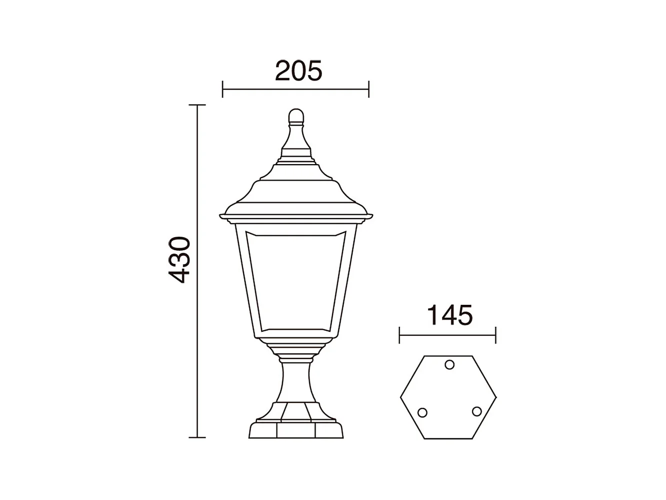 CLIC CLAC 4 klassieke stijl buitenbaken - Hoogte 43cm x breedte 20,5 cm - E27 42W - polyamide - ip44 - zwart