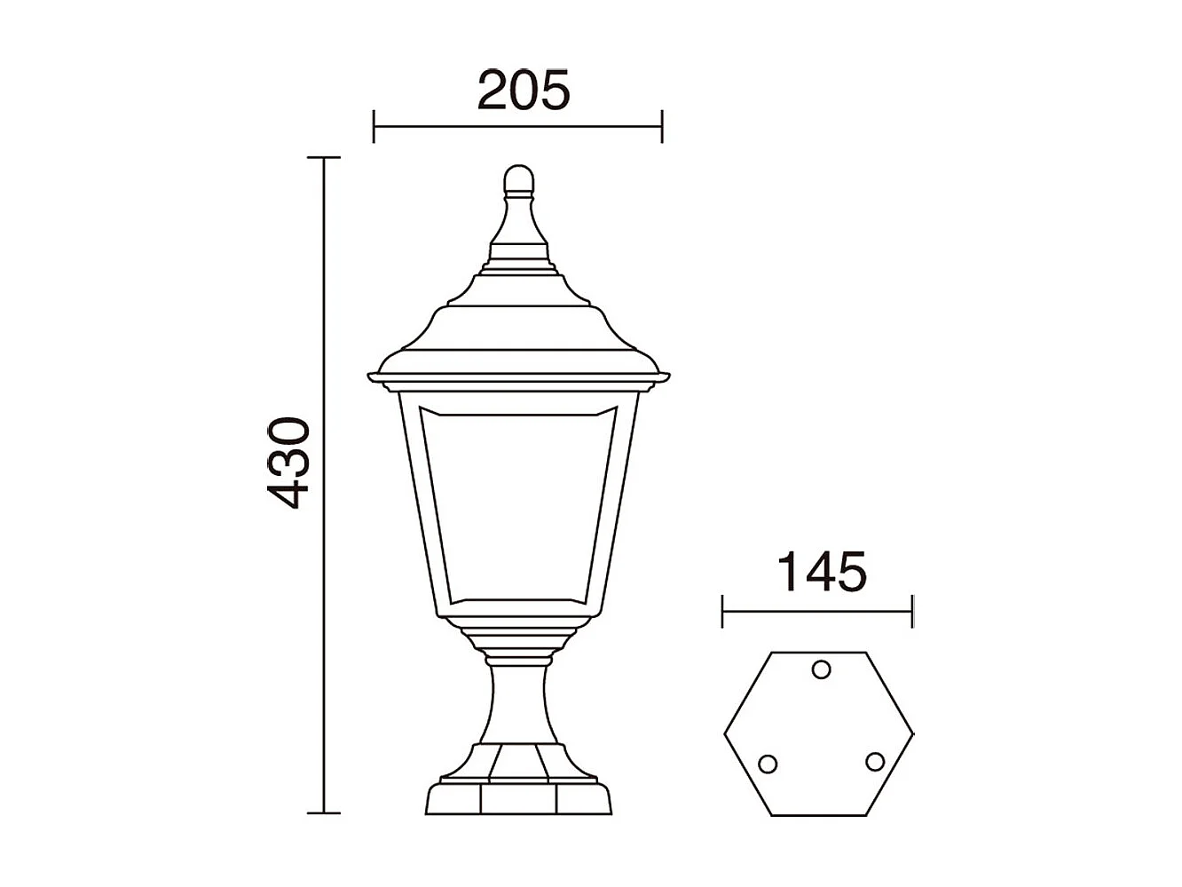 Farol exterior CLIC CLAC 4 estilo clássico - Altura 43cm x largura 20,5 cm - E27 42W - poliamida - ip44 - preto